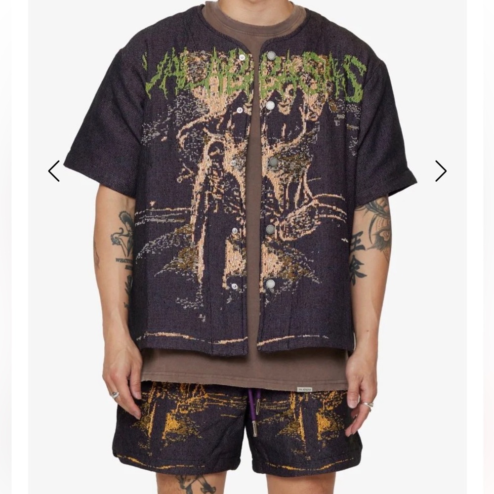 Valabasas ghost hand tapestry shorts button up 2 piece set XXL purple
